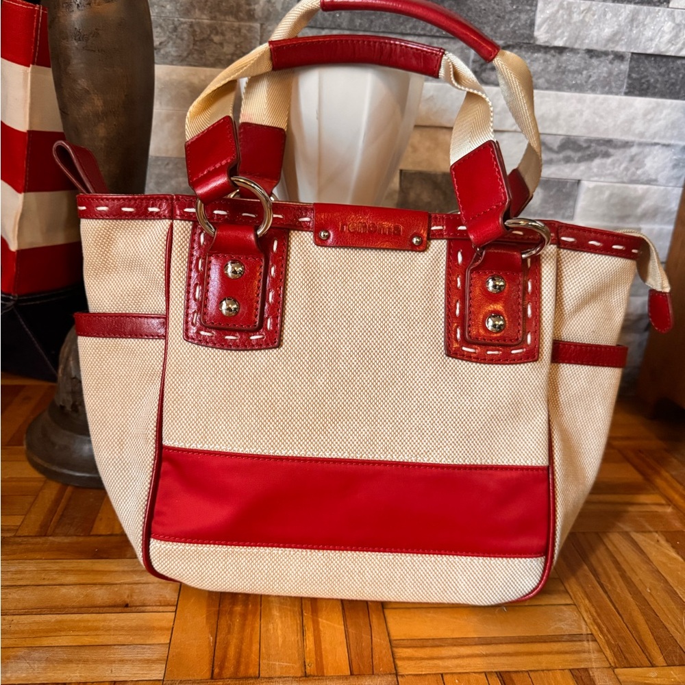 Red and Cream Canvas Tote Bag by Renoma